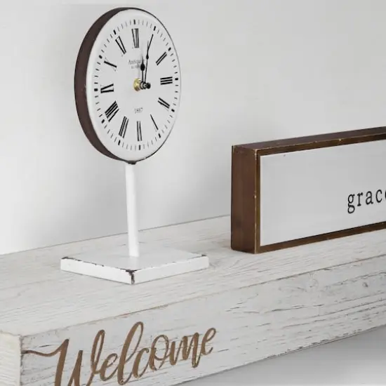 Whitewashed "Welcome" Text Engraving Floating Wall Shelf {5}