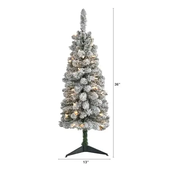 3ft. Pre-Lit Flocked Pencil Artificial Christmas Tree with Clear Lights {3}
