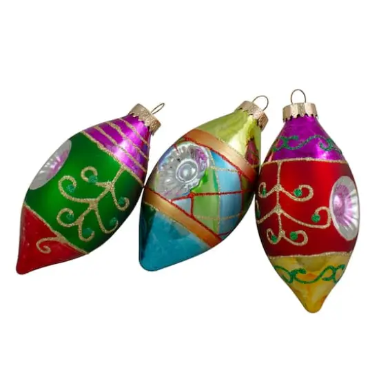 3ct. 4.25" Multicolor with Retro Reflectors Glass Finial Christmas Ornament {1}