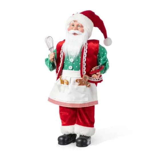 Glitzhome&reg; 18"H Faux Fur Christmas Chef Santa Figurine {7}