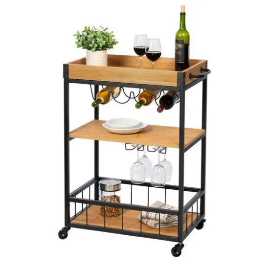 Honey Can Do Industrial Rolling Bar Cart with Removable Serving Tray {9}