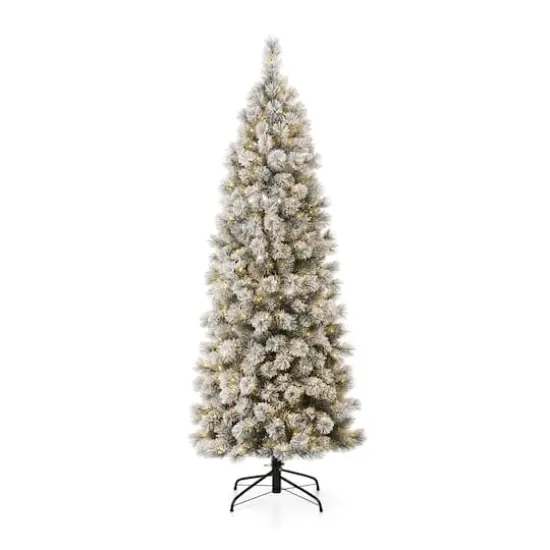 7.5ft Pre-Lit Flocked Pine Artificial Christmas Tree, Warm White LED Lights {1}