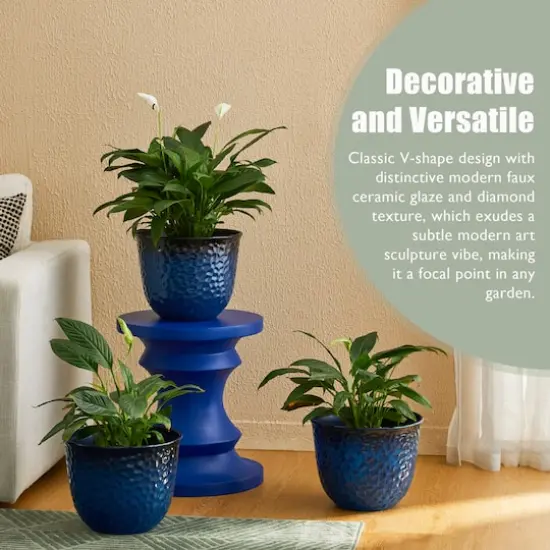 Glitzhome® 11.75" Honeycomb Textured Cobalt Blue Faux Ceramic Plastic Planters, 3ct. {7}