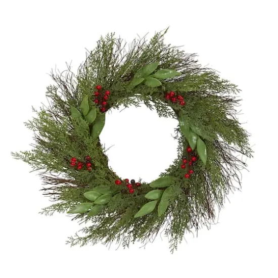 20" Cedar & Ruscus with Berries Wreath {1}