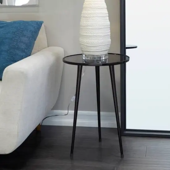 22" Aluminum Tripod Legs Accent Table with Shaded Glass Top Black {8}