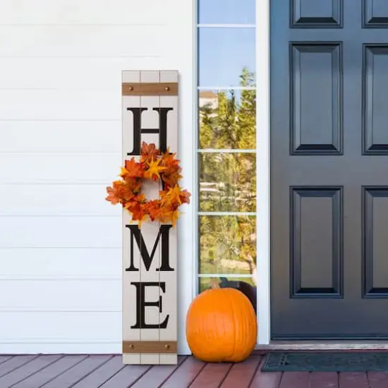 Glitzhome® 42" Wooden Home Porch Sign with Changeable Wreaths {3}
