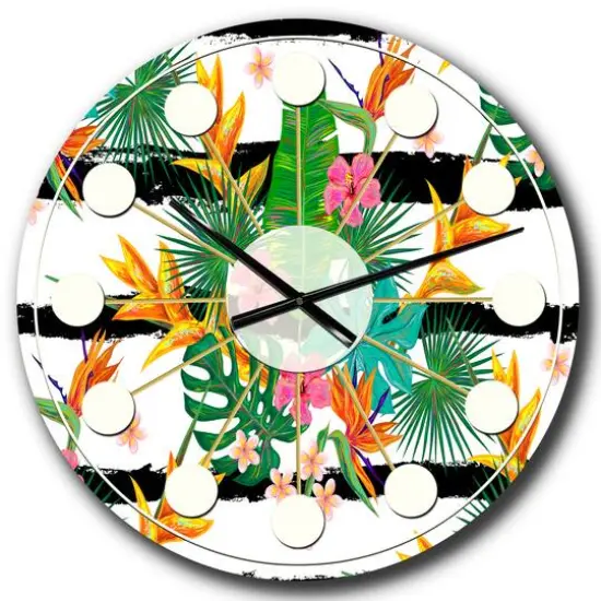 Designart 'Retro Tropical Leaves Ii Mid-Century Modern Wall Clock {3}