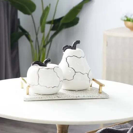 Set of 2 White Dolomite Contemporary Sculpture, 6", 9" {8}