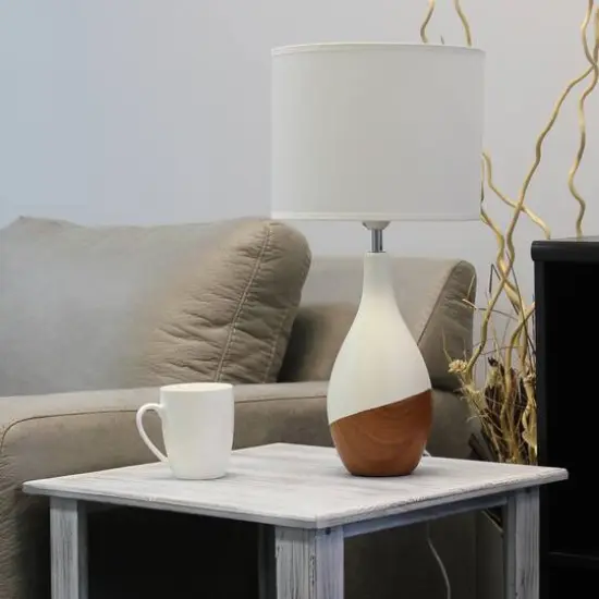 Simple Designs Strikers Basic Table Lamp Off White/Dark Wood {6}