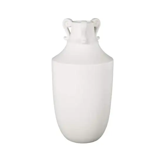 15.75" White Ceramic Sleek Amphora Vase with Scroll Handles {4}