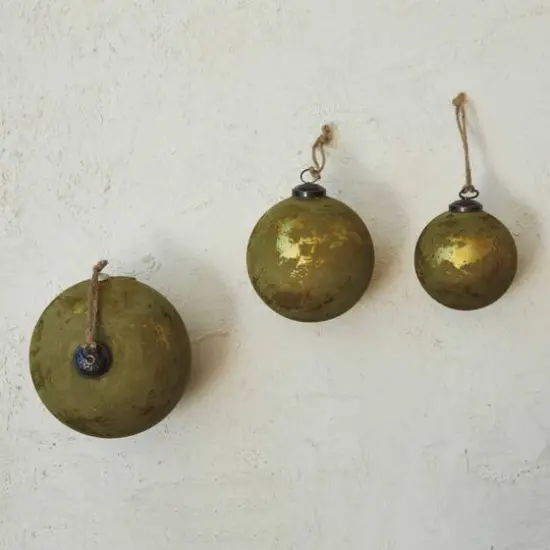 Hello Honey® 6" Matte Olive Green & Gold Distressed Glass Ball Ornament {3}