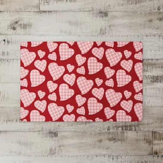 Checkered Heart Pattern Floor Mat {3}