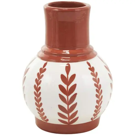 White Ceramic Floral Vase with Terracotta Colored Detailing Set {4}