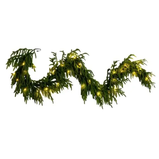 6ft. Pre-Lit Artificial Real Touch Norfolk Island Pine Garland with 35 Warm White LED Lights and Natural Look {4}