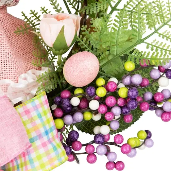20" Pink Flower Bunny Moss Vines Teardrop Easter Wreath {7}