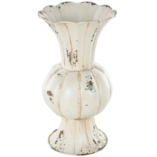 13.25" Distressed Cream Metal Tulip Vase {1}