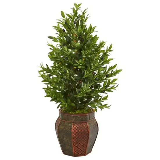 3.5ft. Green Olive Cone Topiary Tree in Decorative Planter {1}