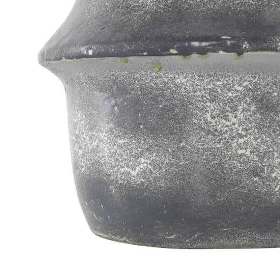 16" Light Gray Paper Mache Distressed Fluted Vase with Ring Handle {6}