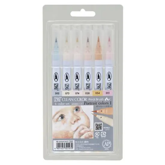 Kuretake Zig&reg; Clean Color Real Brush&trade; 6-Color Portrait Colors Marker Set 1 {1}