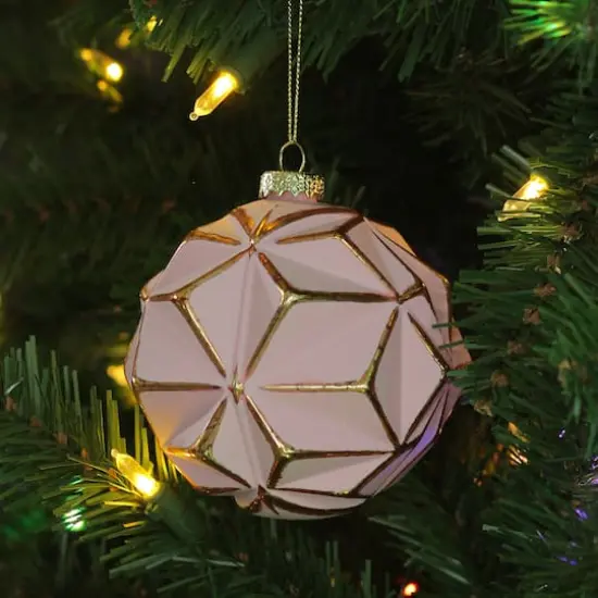 4" Pink & Gold Geometric Glass Ball Ornament {3}