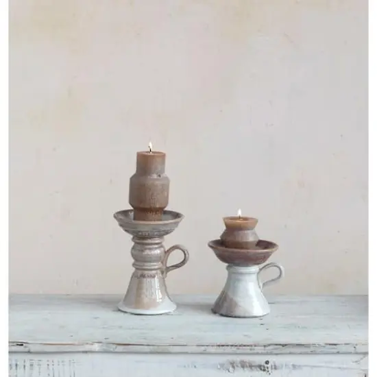 Hello Honey&reg; 7.5" Natural & Cream Stoneware Pillar Holder {3}