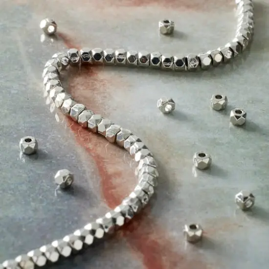 Rhodium Faceted Metal Cube Beads, 3mm by Bead Landing&trade; {3}