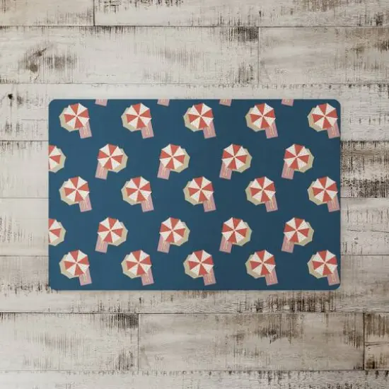 Umbrella Pattern Floor Mat Navy and Red {3}