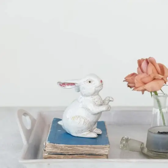 Hello Honey&reg; 16.5" White Antique Elegance Stoneware Serving Tray with Handles {5}