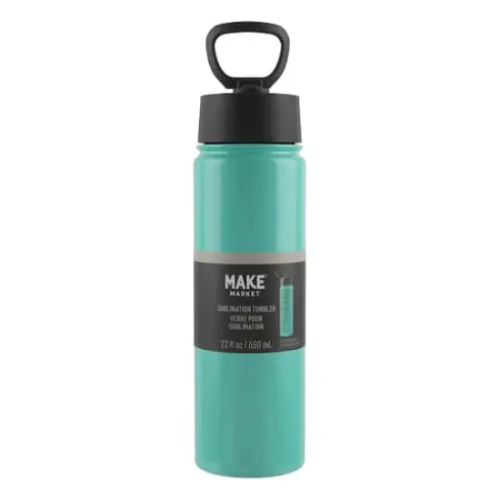 22oz. Stainless Steel Sublimation Water Bottle with Travel Lid by Make Market&reg; Mint Green {4}