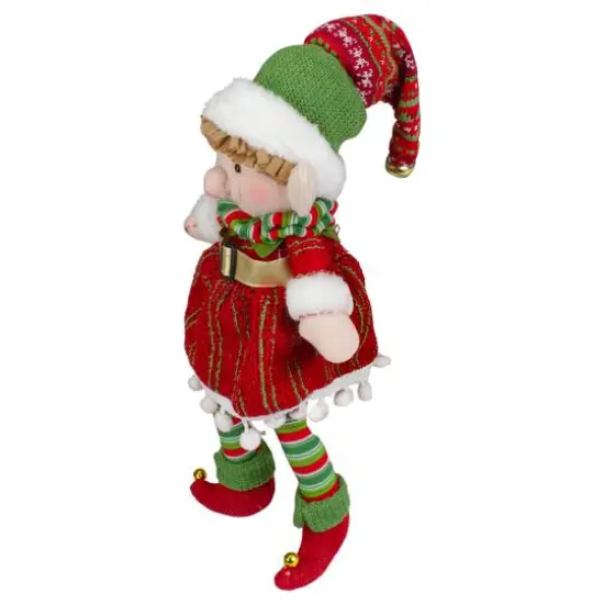 14'' Red and Green Plush Jingle Bell Girl Elf Christmas Figure {5}