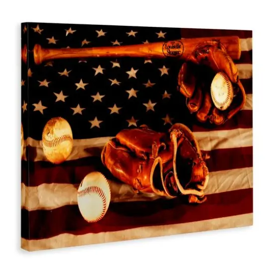 Stupell Industries Vintage American Flag Baseball Photo Canvas Wall Art {4}