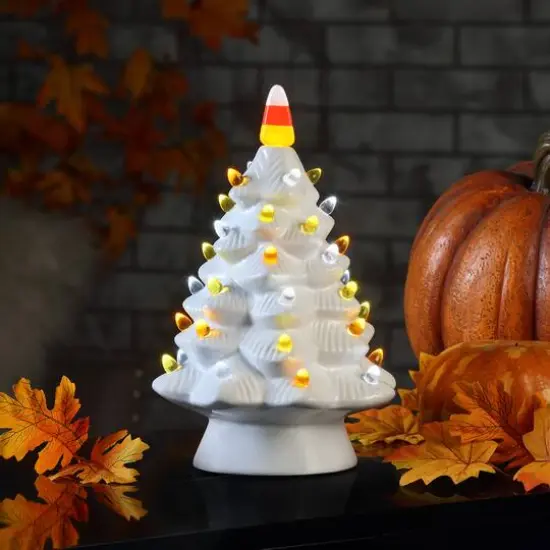 12" White LED Illuminated Halloween Tree {3}