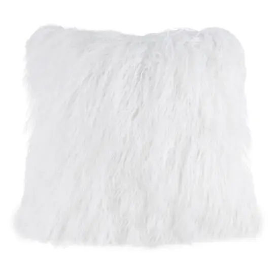 Hastings Home Mongolian Faux Fur Pillow, 22" x 22" White {1}