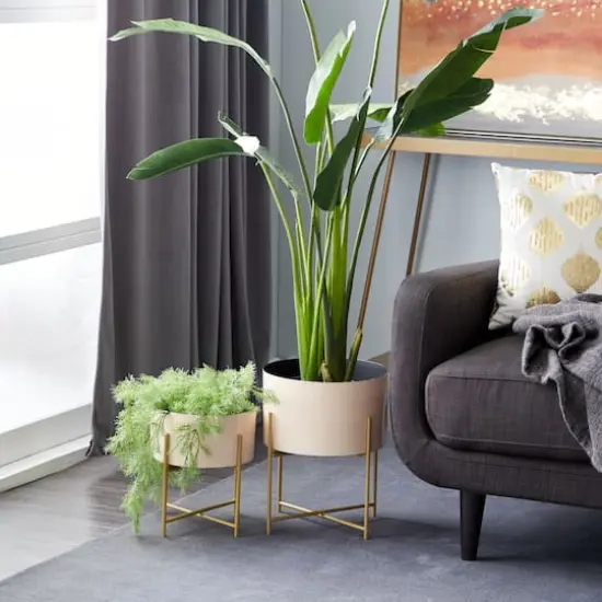 White Metal Contemporary Planter with Gold Legs Set {7}