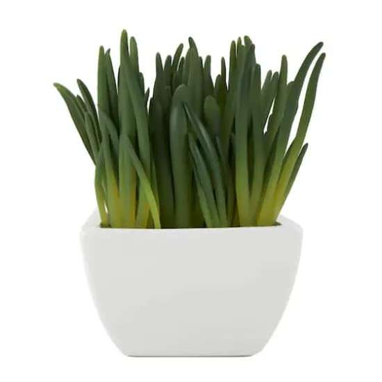 8" Green Foliage Artificial Plant with White Ceramic Pot {1}