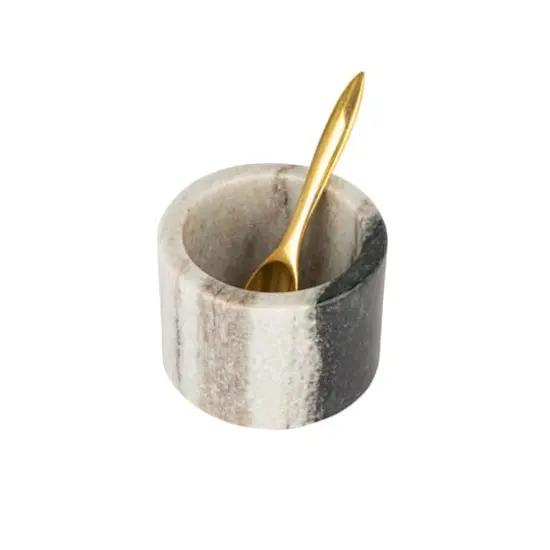 2.75" Marble Salt Cellar with Brass Spoon {1}