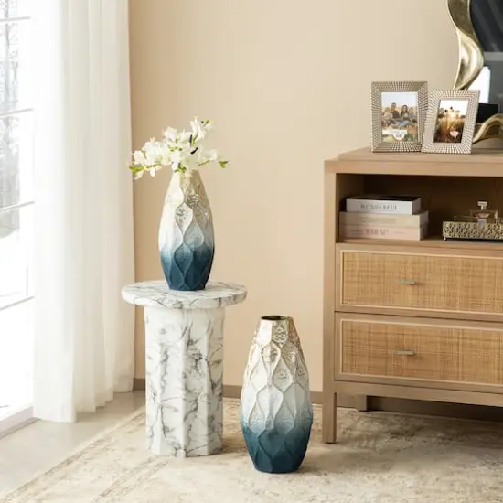 Glitzhome&reg; Abstract Ombre Blue & Gold Metal Floor Vases Set {5}