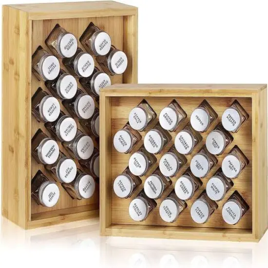 Freestanding Countertop Spice Shelf Holder with 20 Glass Jars Light Brown {7}