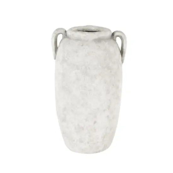 16.5" White Antique-Style Textured Ceramic Vase with and Handles {1}