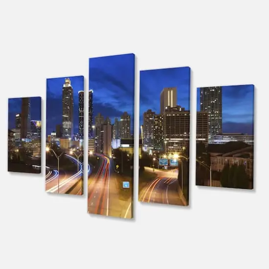 Designart - Atlanta Skyline Twilight Blue Hour - Blue - Cityscape Canvas Print {4}