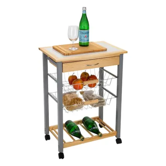 Organize It All Rolling Kitchen Cart with Wine Rack {3}