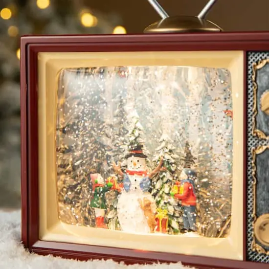 Glitzhome&reg; 7.5" Lighted TV with Snowman Waterglobe {5}