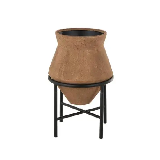 20" Brown Wide Metal Vase with Black Stand {4}