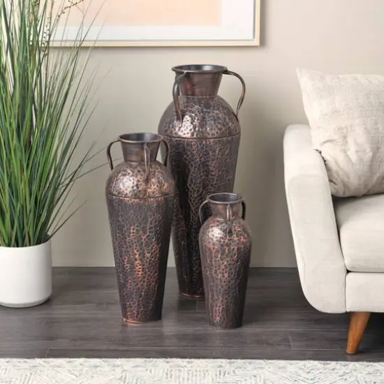 Copper Metal Tall Floor Weathered Amphora Vase Set, 3ct. {10}
