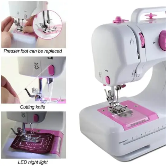 NEX&trade; Cute Pink Modern Crafting Sewing Machine with 12 Built-In Stitches {4}