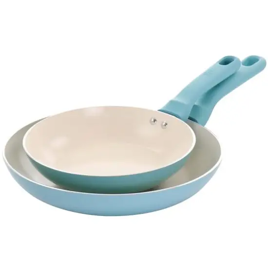 Spice by Tia Mowry Savory Saffron 2 Piece Ceramic Nonstick Aluminum Frying Pan Set Mint {1}