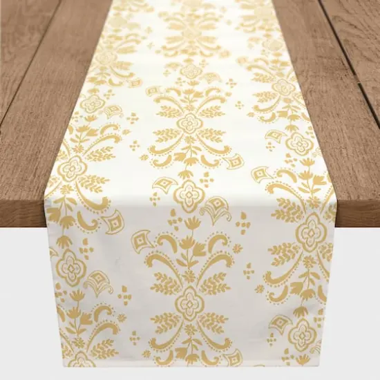 90" Floral Crest Cotton Twill Table Runner Yellow {1}
