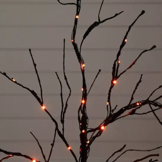 3ft. Pre-Lit Halloween Black Twig Artificial Tree with 80 Orange & Purple LED Lights {6}