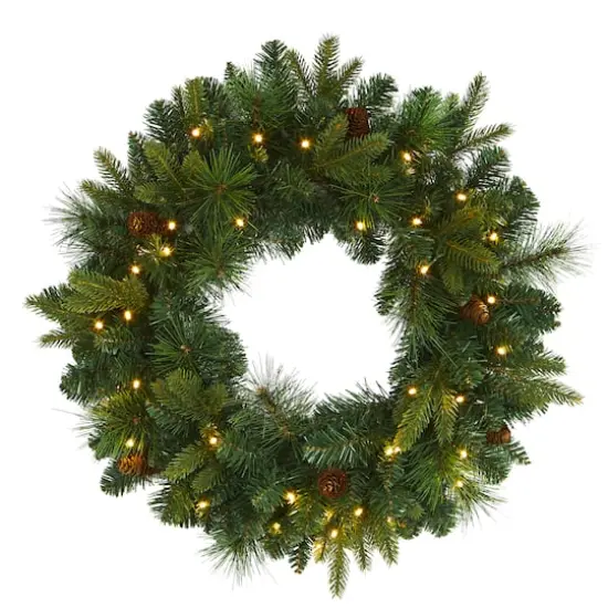 24" LED Mixed Pine Artificial Christmas Wreath {1}