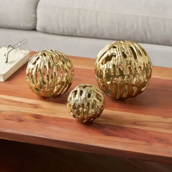 Aluminum Metallic Abstract Cutout Orbs Set Gold {8}